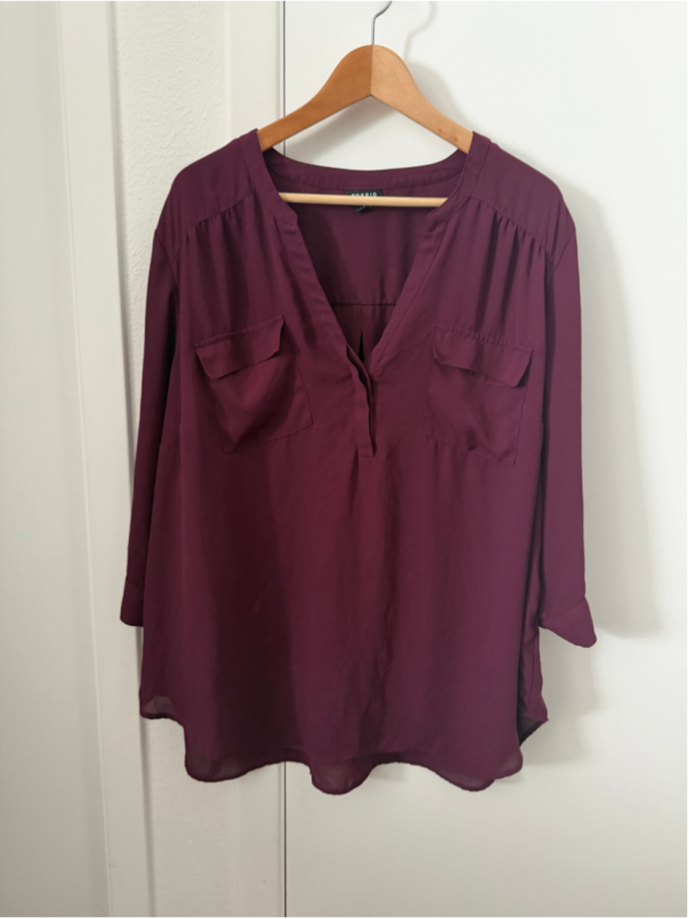 Torrid Harper Georgette Blouse Size 3 3X Burgundy Wine 3/4 Sleeve Pullover Plus